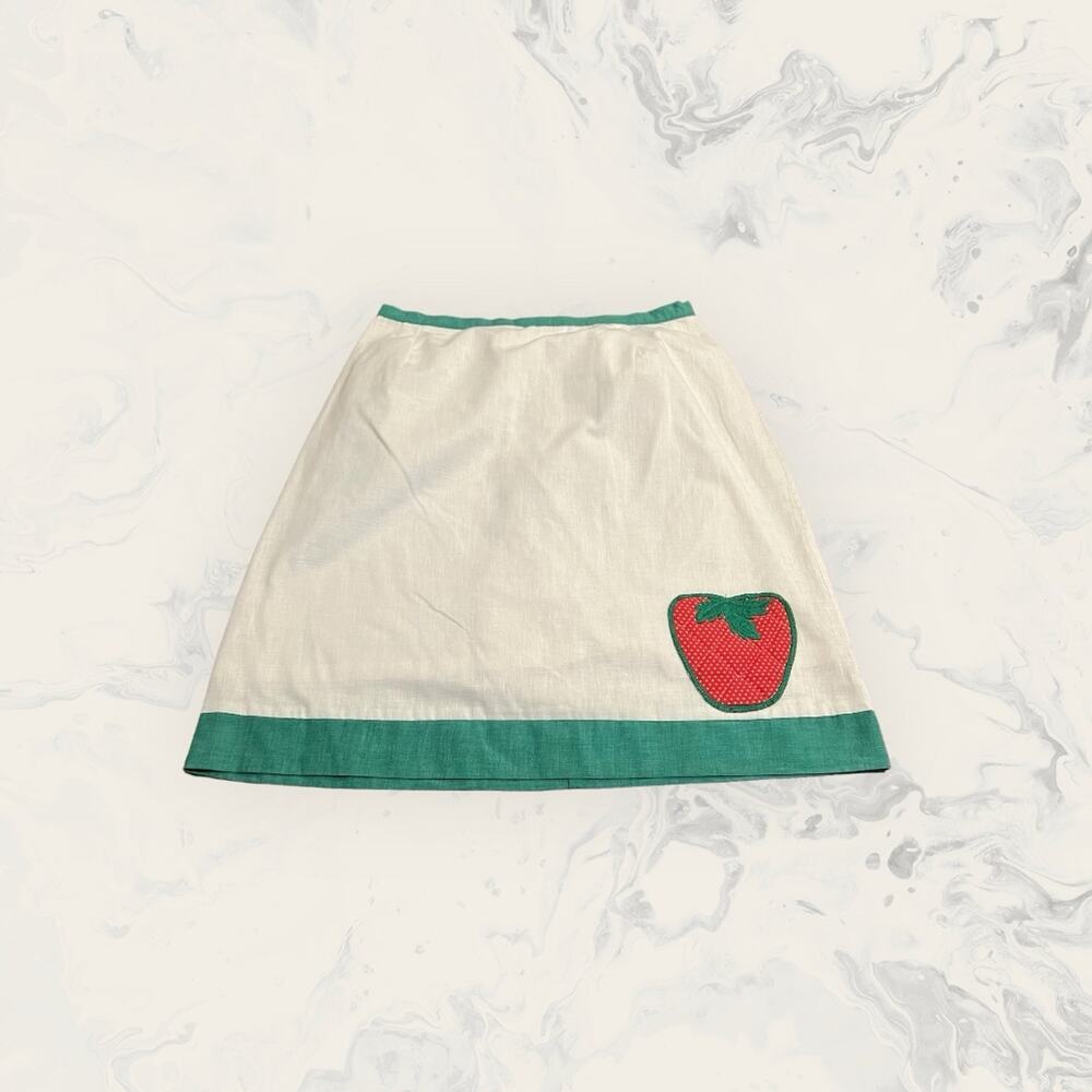 Vintage 80s Skort Skirt Knee Length Appliqué Quilted Strawberry